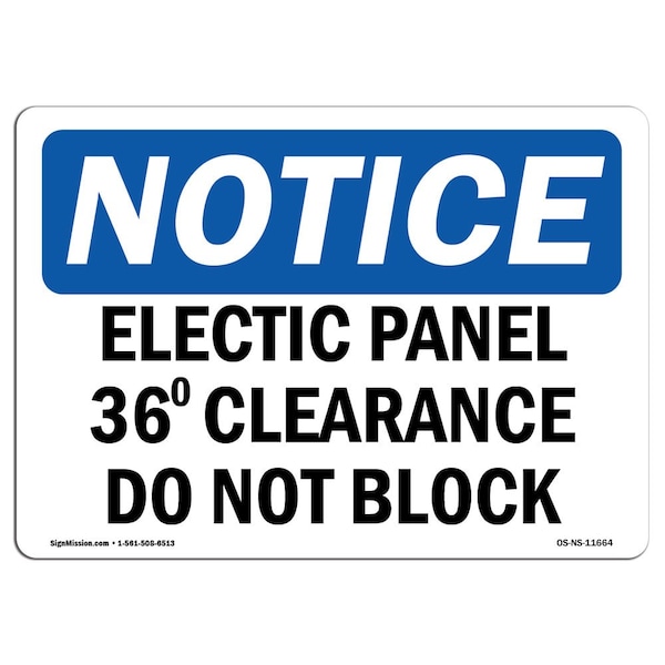 OSHA Notice Sign, 3.5" H, Electrical Panel 36 Clearance Do Not Block Sign, Landscape, 10PK